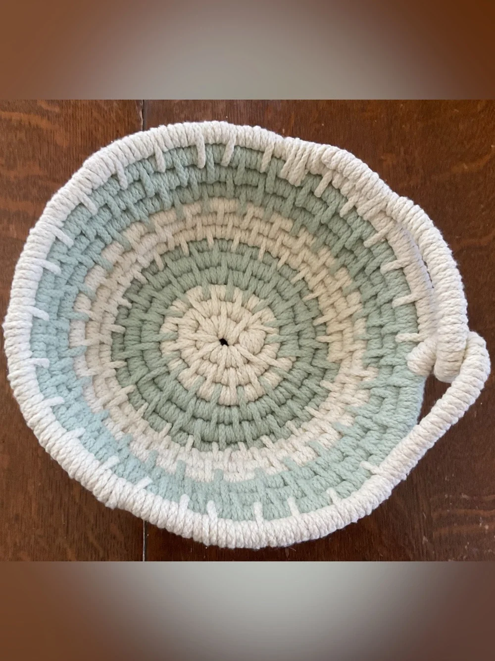 Handwoven Cotton Rope Basket in Sage and Cream